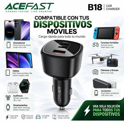 ACEFAST B18 Cargador de Auto Súper Rápido / 200 Watts