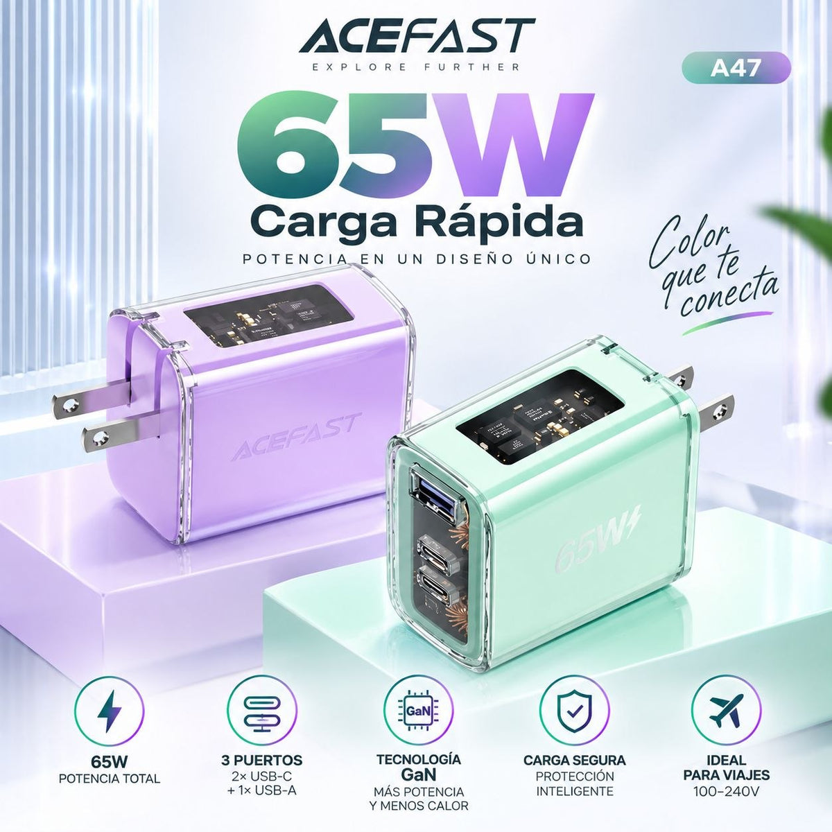 ACEFAST A47 Cargador Rapido GaN a 65 Watts