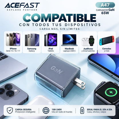 ACEFAST A47 Cargador Rapido GaN a 65 Watts