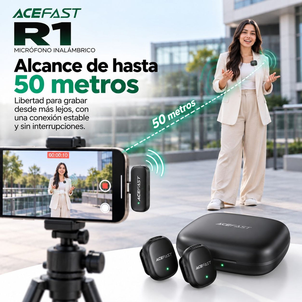 ACEFAST R1 Micrófono Dual de doble receptor de solapa