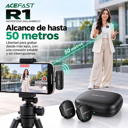 ACEFAST R1 Micrófono Dual de doble receptor de solapa