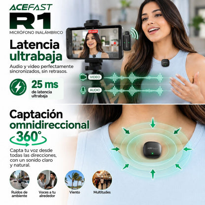 ACEFAST R1 Micrófono Dual de doble receptor de solapa