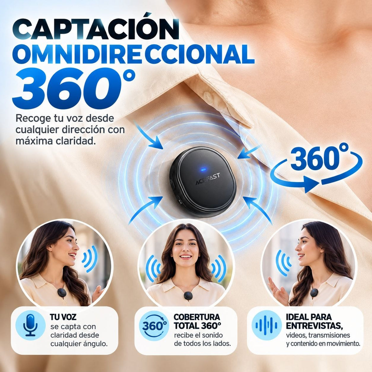 ACEFAST R3 Micrófono Dual de doble receptor de solapa