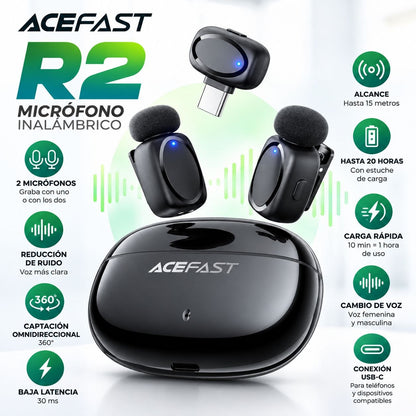 ACEFAST R2 Micrófono Dual de doble receptor de solapa