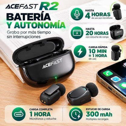 ACEFAST R2 Micrófono Dual de doble receptor de solapa