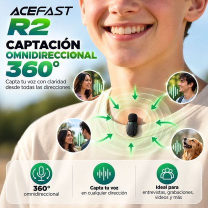ACEFAST R2 Micrófono Dual de doble receptor de solapa