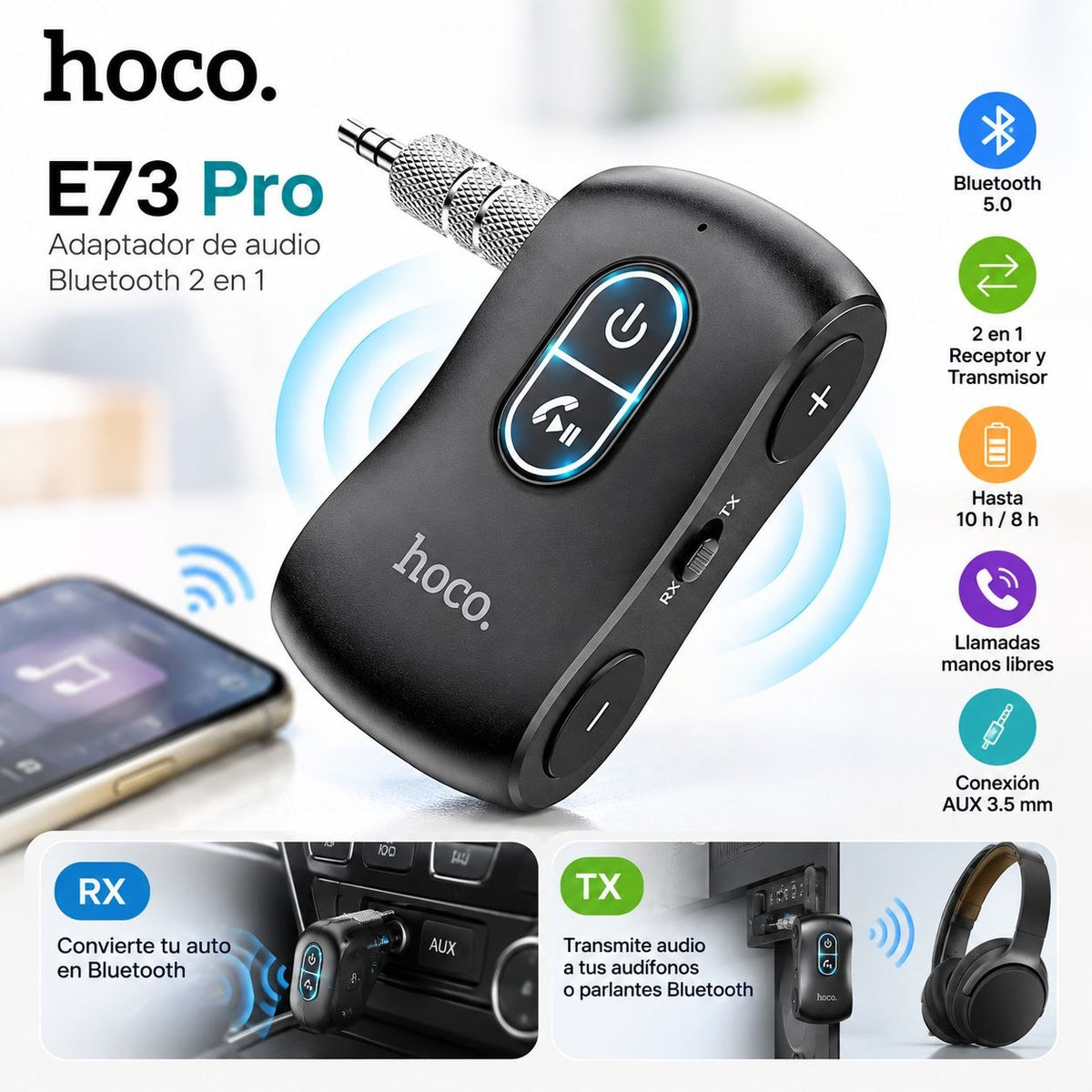 HOCO E73 pro Transmisor & Receptor Bluetooth