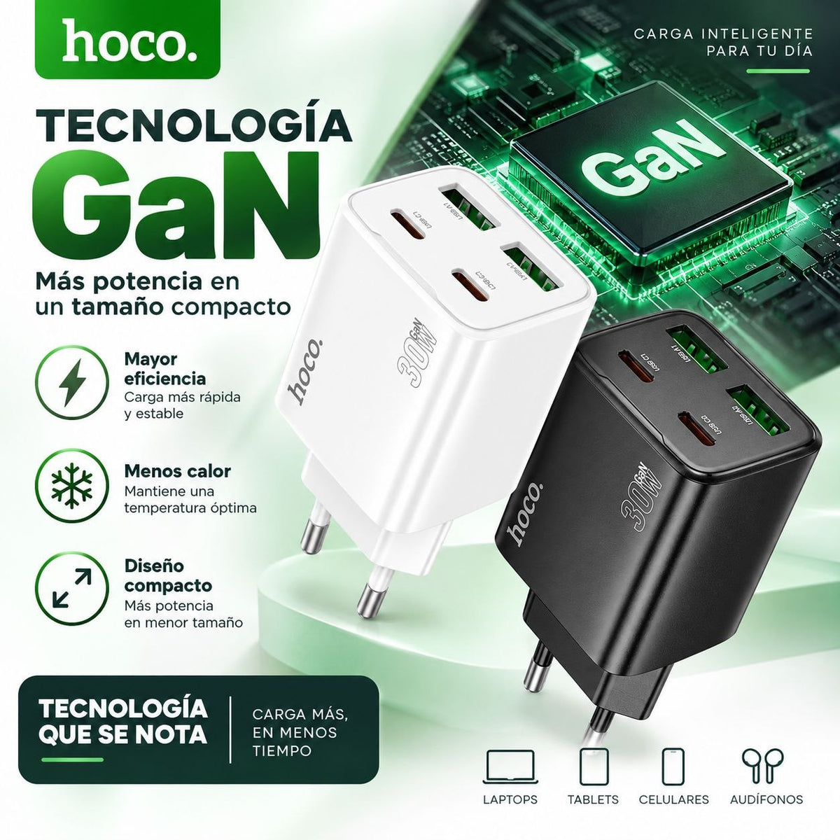 HOCO N56 Cargador Rápido a 30 Watts GaN