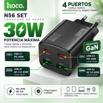 HOCO N56 Cargador Rápido a 30 Watts GaN