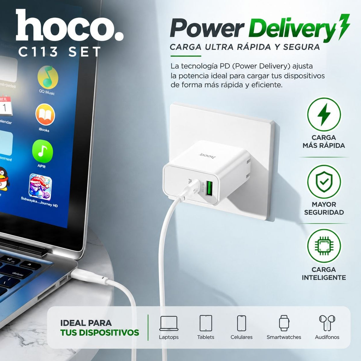 HOCO C113 Cargador Super Rápido 65 Watts + Cable Tipo C
