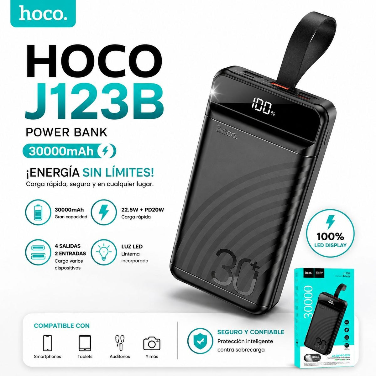 HOCO J123B de 30000 mAh Carga rápida