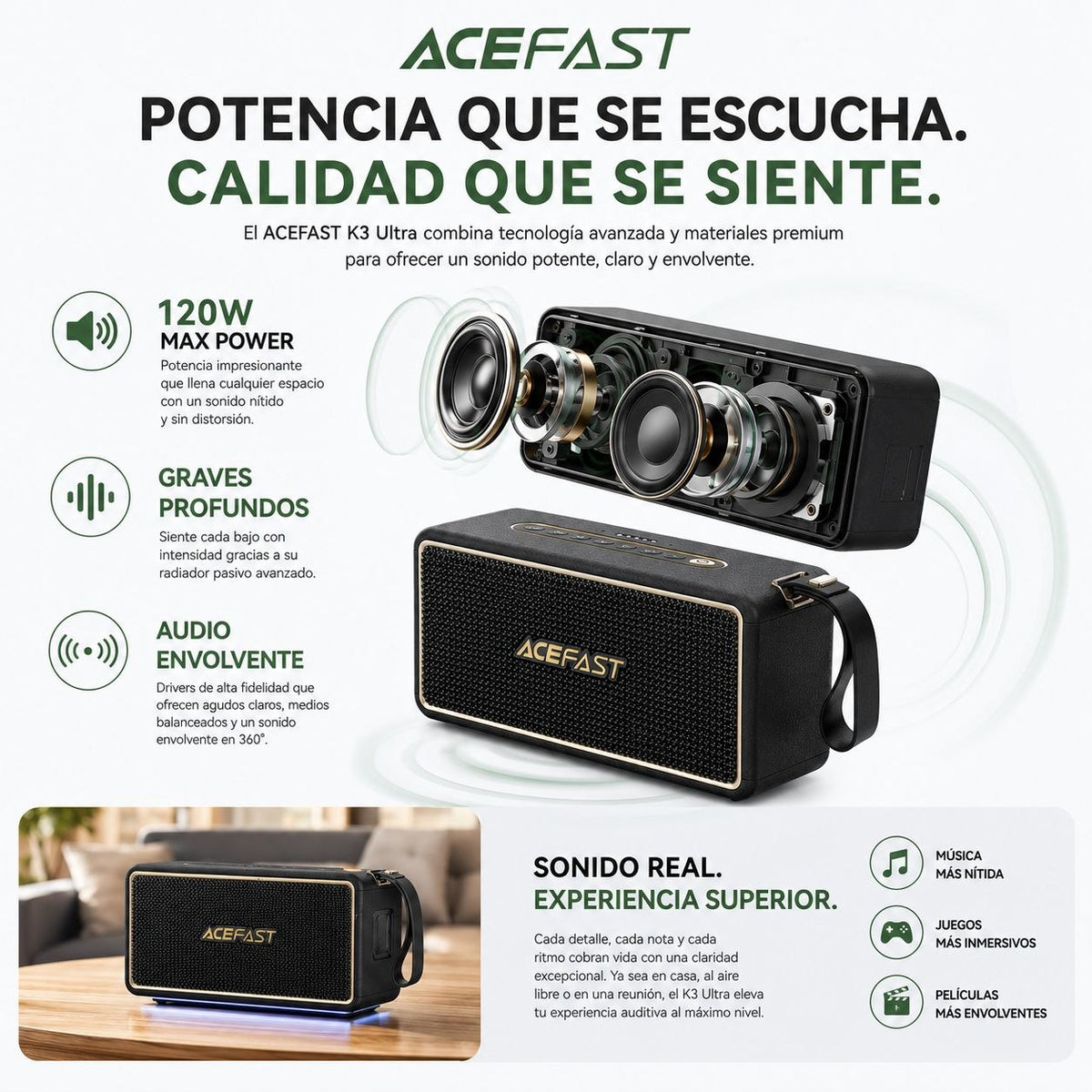 ACEFAST K3 Ultra Parlante Bluetooth 120 Watts